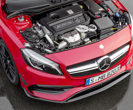 Mercedes-AMG A 45 4MATIC,jupiter rot, AMG Night-Paket, AMG Aerodynamik-Paket, AMG 2,0-Liter-Turbomotor mit 280 kW (381 PS) Höchstleistung und maximalen Drehmoment von 475 Newtonmeternjupiter red, AMG Night package, AMG Aerodynamics package , AMG 2.0-litre turbocharged engine with a peak output of 280 kW (381 hp) and maximum torque of 475 newton metres