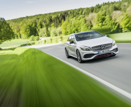 A 250 Sport (AMG Line), polar silver, interior leather black / RED CUT