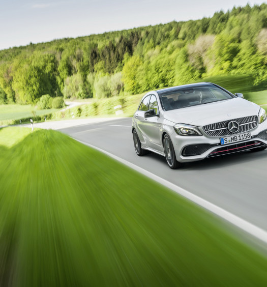 A 250 Sport (AMG Line), polar silver, interior leather black / RED CUT